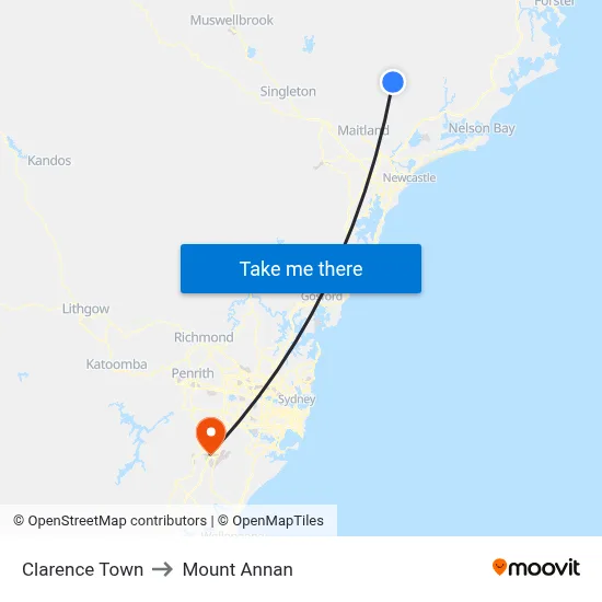 Clarence Town to Mount Annan map