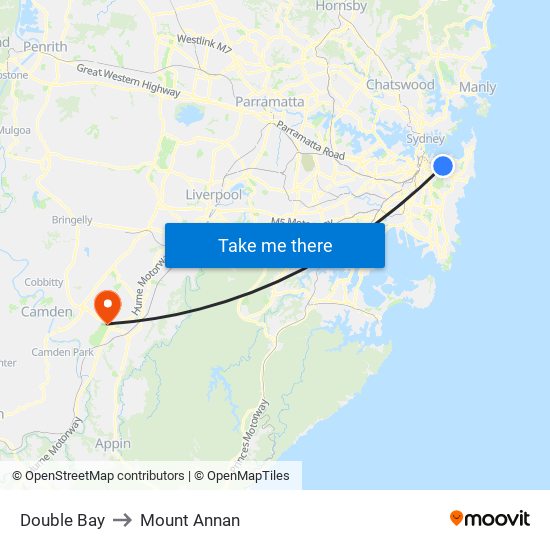 Double Bay to Mount Annan map