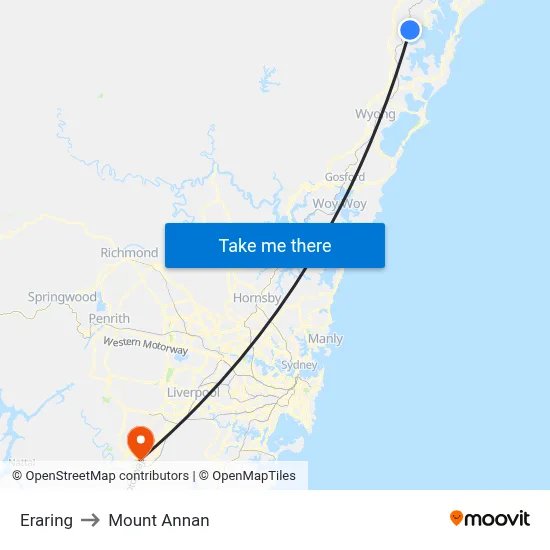 Eraring to Mount Annan map