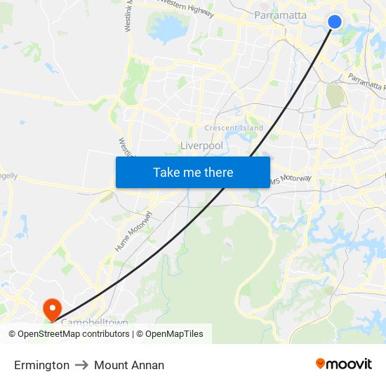 Ermington to Mount Annan map