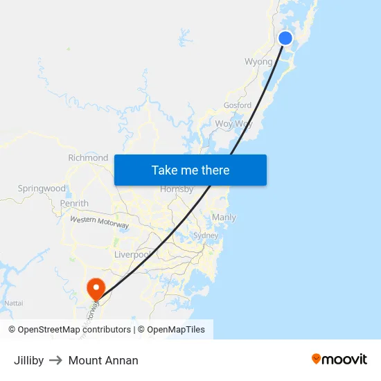 Jilliby to Mount Annan map