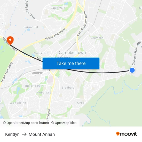 Kentlyn to Mount Annan map