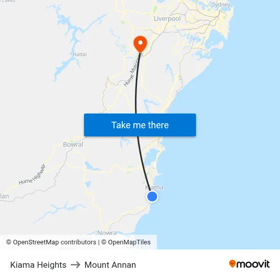 Kiama Heights to Mount Annan map