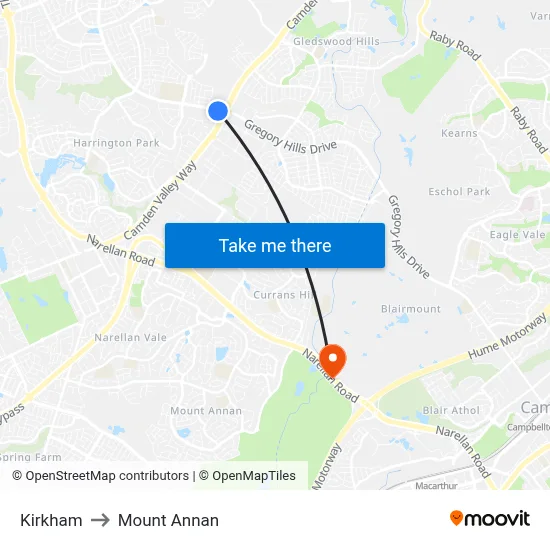 Kirkham to Mount Annan map