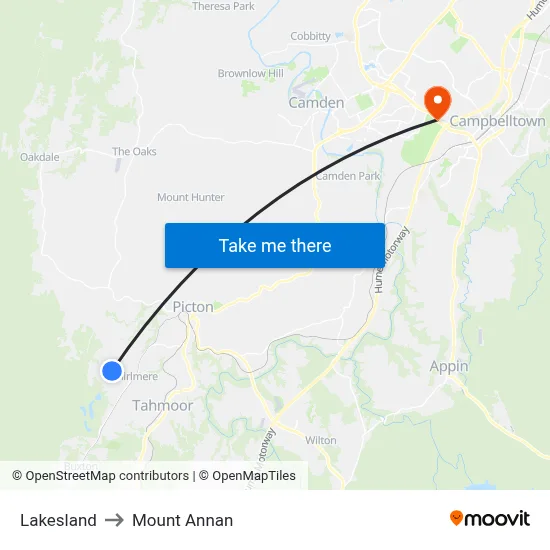 Lakesland to Mount Annan map