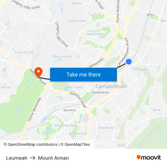 Leumeah to Mount Annan map