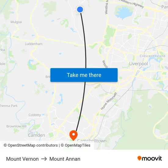 Mount Vernon to Mount Annan map
