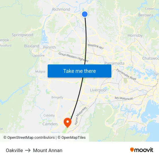 Oakville to Mount Annan map