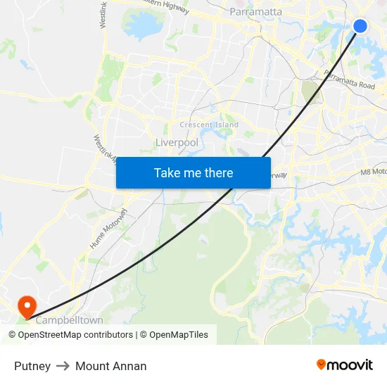 Putney to Mount Annan map