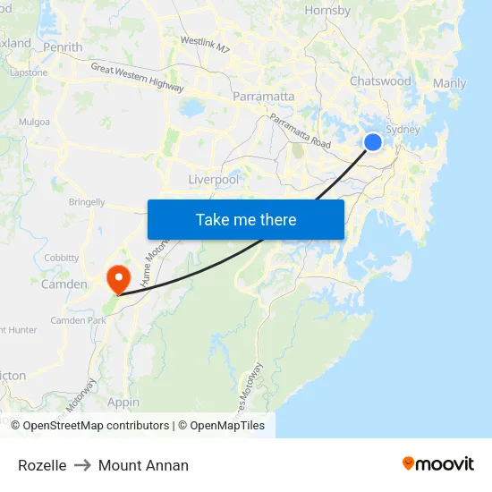 Rozelle to Mount Annan map