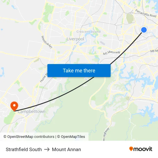 Strathfield South to Mount Annan map