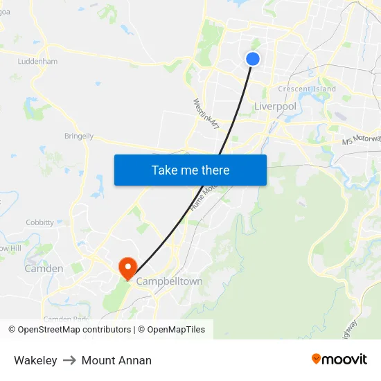 Wakeley to Mount Annan map