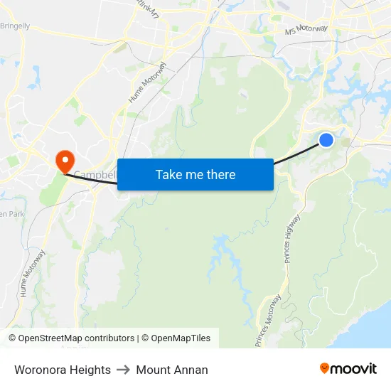 Woronora Heights to Mount Annan map