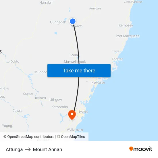 Attunga to Mount Annan map