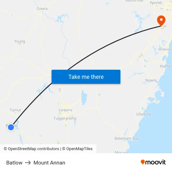 Batlow to Mount Annan map