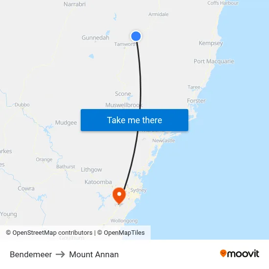 Bendemeer to Mount Annan map
