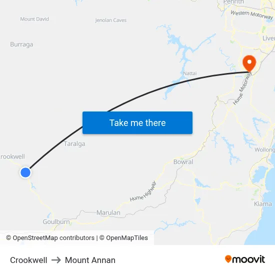 Crookwell to Mount Annan map