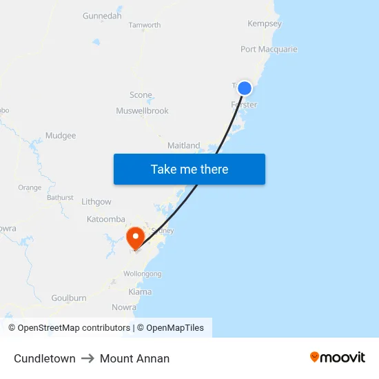 Cundletown to Mount Annan map