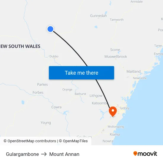 Gulargambone to Mount Annan map