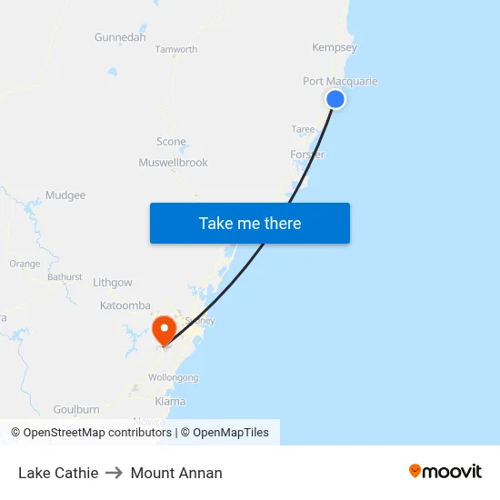 Lake Cathie to Mount Annan map
