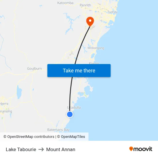 Lake Tabourie to Mount Annan map