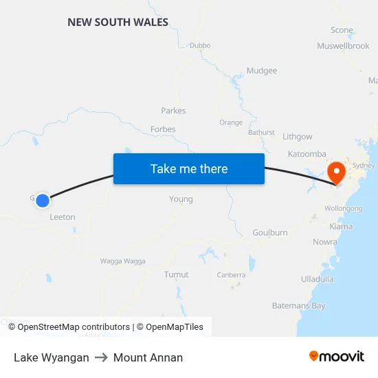Lake Wyangan to Mount Annan map