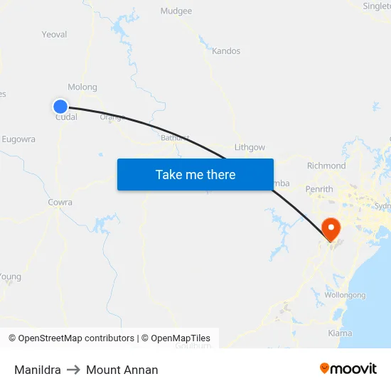 Manildra to Mount Annan map