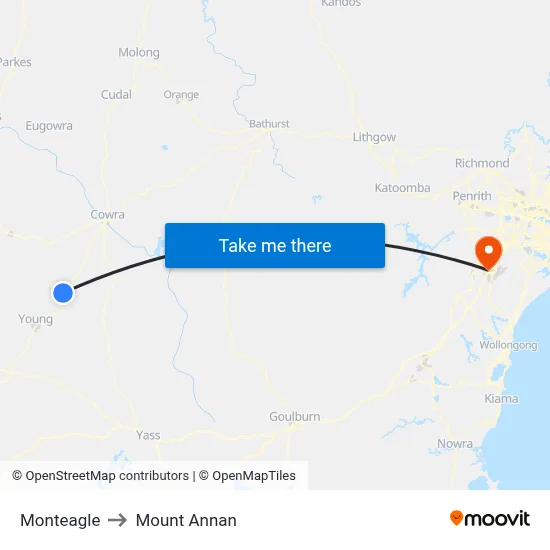 Monteagle to Mount Annan map