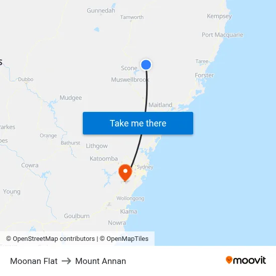 Moonan Flat to Mount Annan map