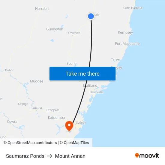 Saumarez Ponds to Mount Annan map