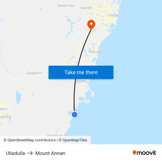 Ulladulla to Mount Annan map