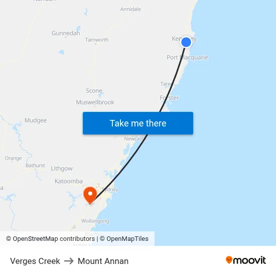 Verges Creek to Mount Annan map
