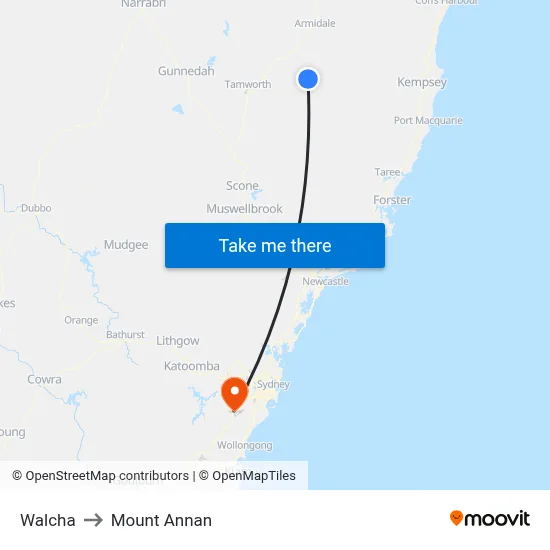 Walcha to Mount Annan map