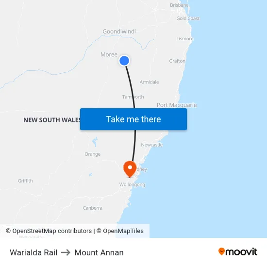 Warialda Rail to Mount Annan map