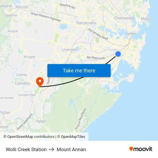 Wolli Creek Station to Mount Annan map