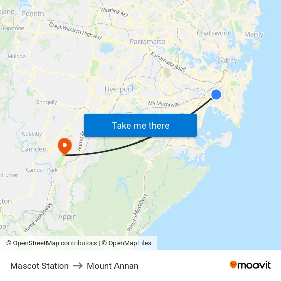 Mascot Station to Mount Annan map