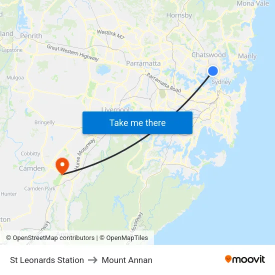 St Leonards Station to Mount Annan map