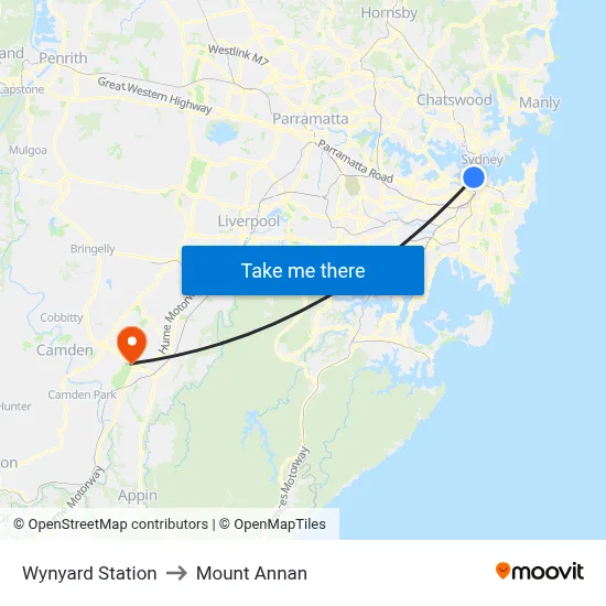 Wynyard Station to Mount Annan map