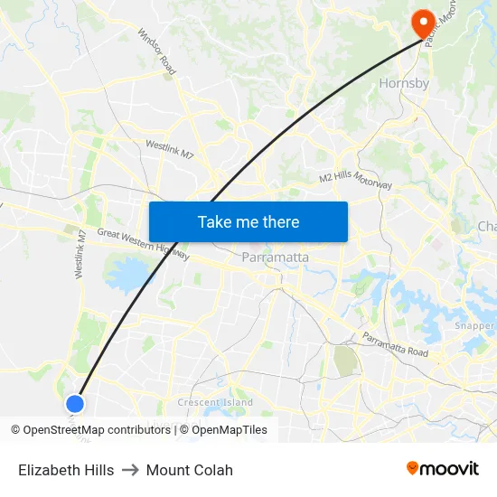 Elizabeth Hills to Mount Colah map