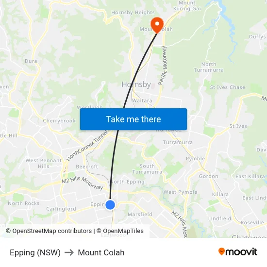 Epping (NSW) to Mount Colah map