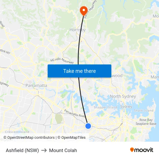 Ashfield (NSW) to Mount Colah map
