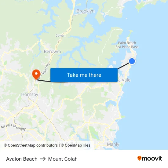 Avalon Beach to Mount Colah map
