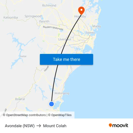 Avondale (NSW) to Mount Colah map