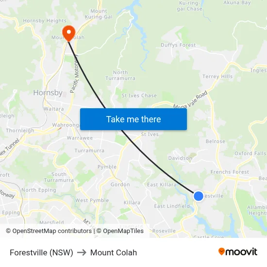 Forestville (NSW) to Mount Colah map