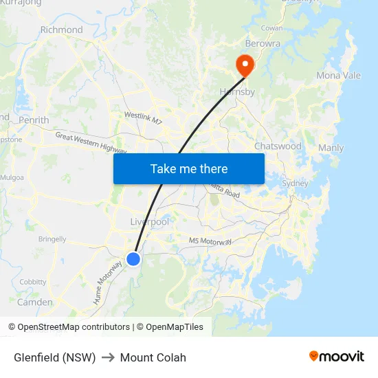 Glenfield (NSW) to Mount Colah map