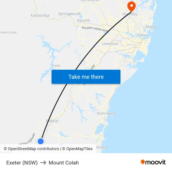Exeter (NSW) to Mount Colah map