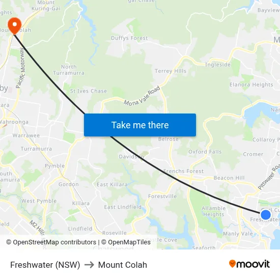 Freshwater (NSW) to Mount Colah map