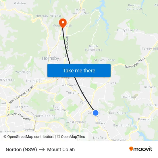Gordon (NSW) to Mount Colah map