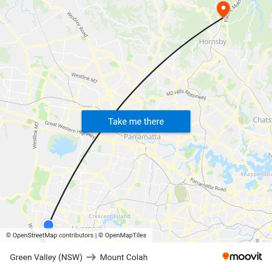Green Valley (NSW) to Mount Colah map