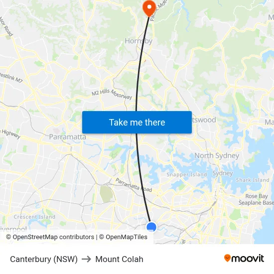 Canterbury (NSW) to Mount Colah map